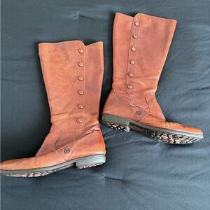 Born Brown Leather Button-Accent Knee Boots